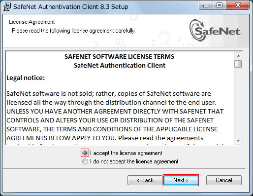 SafeNet Authentication Client 8.2 Setup, License Agreement page