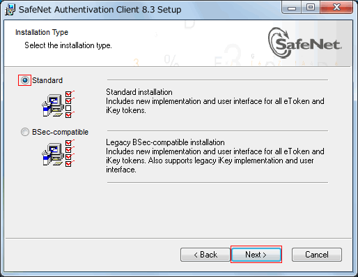 SafeNet Authentication Client 8.2 Setup, Installation Type page